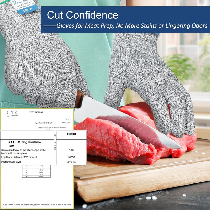 Dowellife Cut Resistant Gloves A9 Maximum Protection - Food Grade Kitchen & Chef Gloves for Food Prep, Knife Cutting, Mandoline Slicing, Butcher, Oyster Shucking, Fish Handling (Medium, 2 Pairs) - Image 2